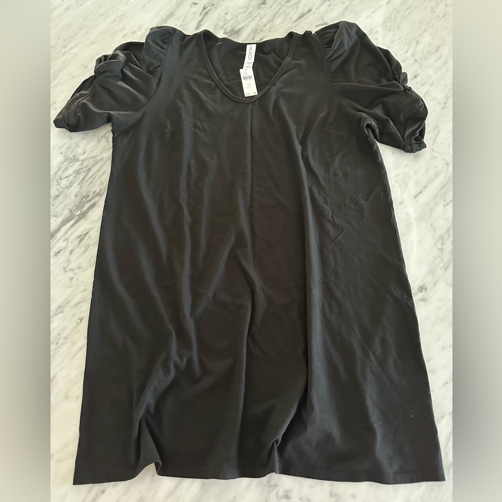 NWT Anthropologie Amadi twist puff sleeve dress. Black. 1X